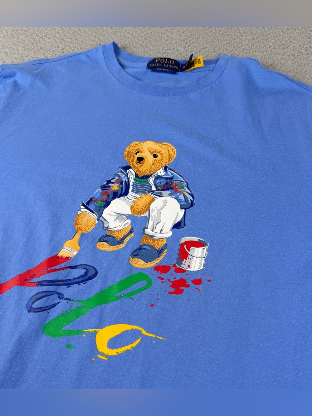 Polo Ralph Lauren Shirt Mens M Blue Classic Fit Polo Bear Graphic Long Sleeve - Picture 1 of 9